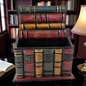 VTG Gilded Wooden Book Desktop Organizer Bills Letters Etc